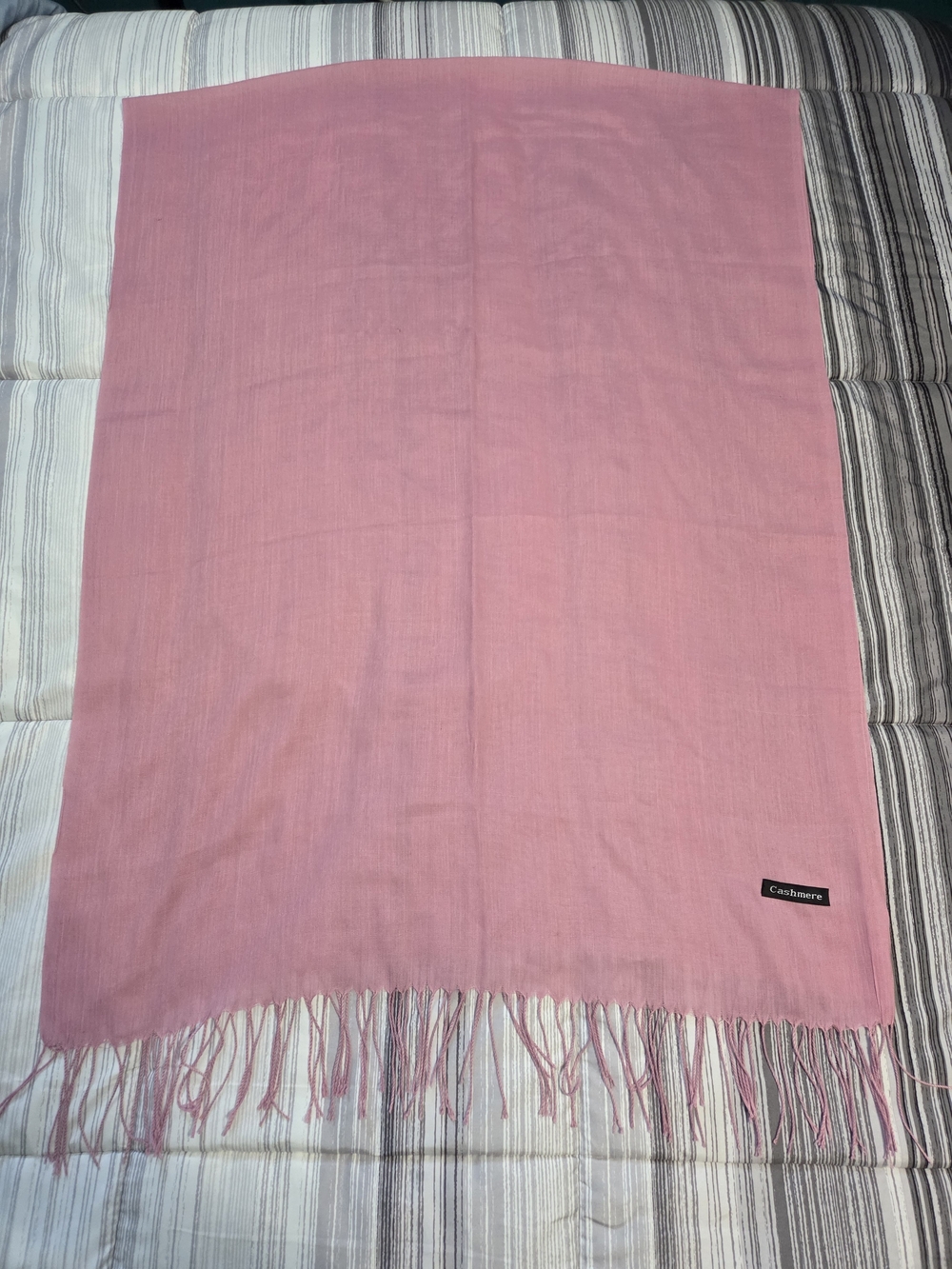 Elegant Blush Pink Cashmere Scarf Shawl with Tassel Fringe